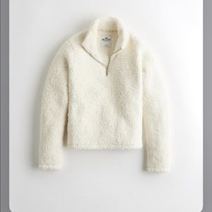 Hollister white Sherpa half zip sweatshirt